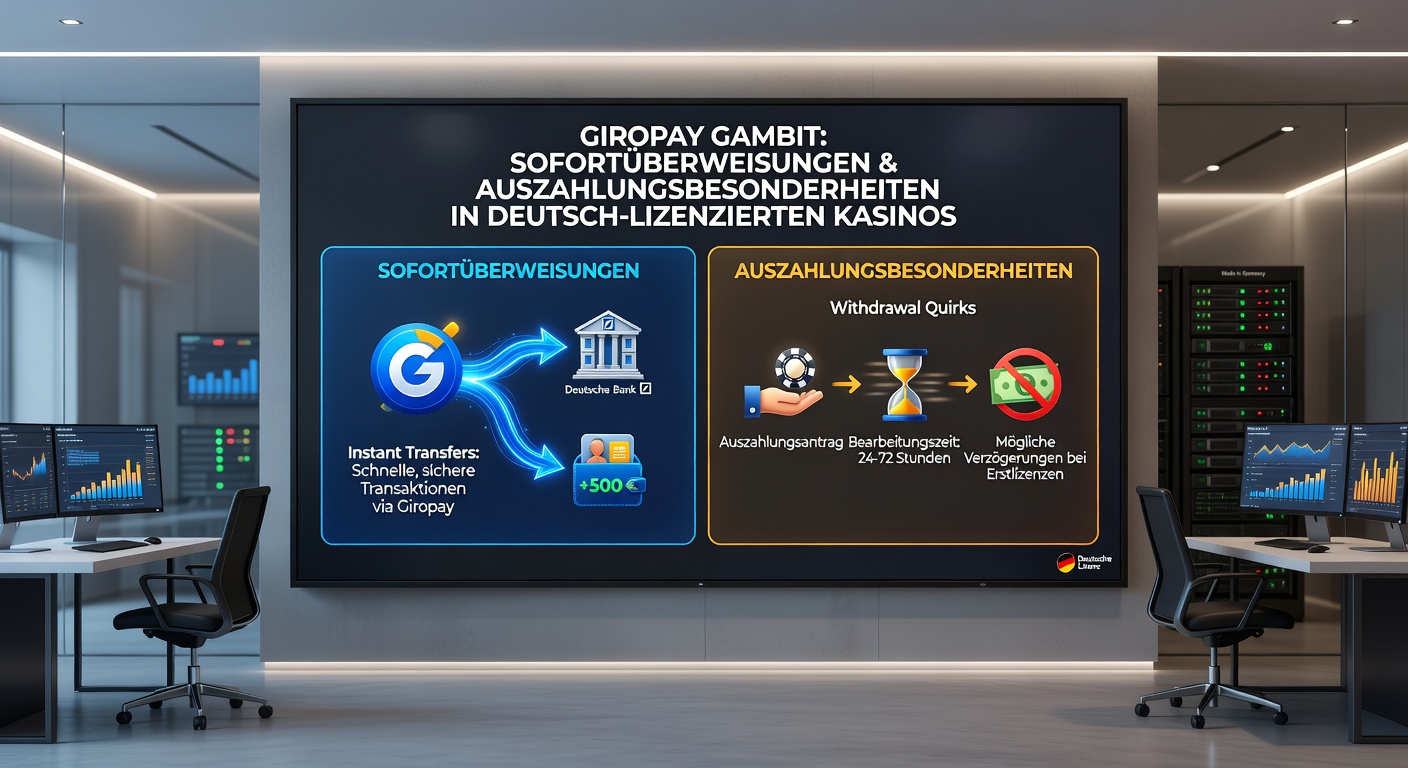 Screenshot einer Giropay-Auszahlung in einem Casino-Dashboard mit Uhrsymbol und Haken, das den Prozess von Anfrage bis Gutschrift darstellt