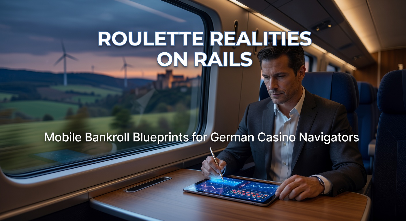 Smartphone mit Roulette-Tisch auf dem Bildschirm, umgeben von Schienen symbolisierend strukturierte Strategien für mobiles Spielen